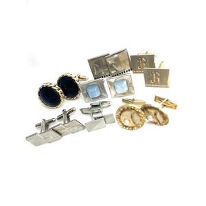 7 pair of vintage cufflinks silver and gold tone Black cabochon faux pearl